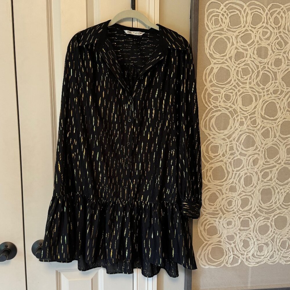 Zara Black and Gold Sheer Dress Size Small